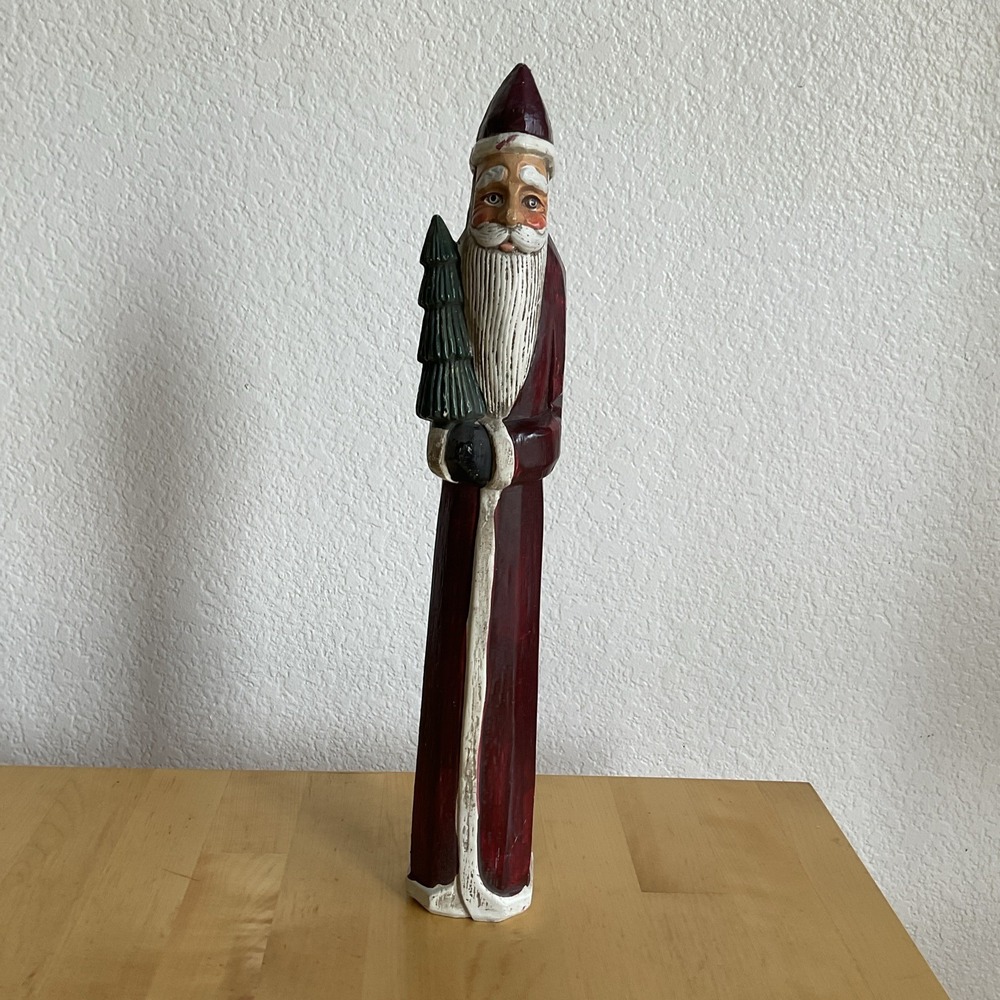 Vintage Primitive Figurine Pencil Tall Santa Claus Holiday Christmas Tree 13"